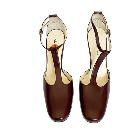 NEW Anne Klein Maroon Brown Leather T-Strap Heels Shoes Classic Size 9.5 - Picture 14 of 14